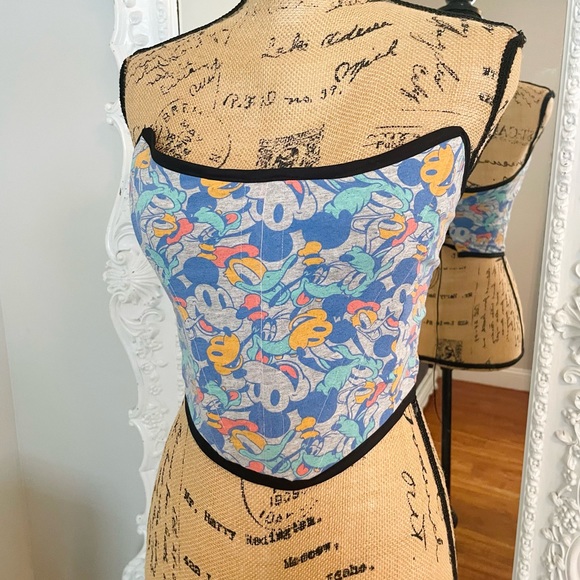 New York Couture One of Kind Pastel MICKEY MOUSE Boned Corset Crop Top - Picture 5 of 7